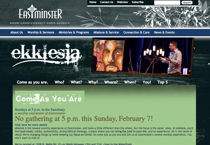 Ekklesia website design by Barrett Morgan Design LLC