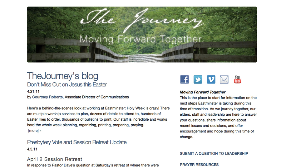 Barrett encouraged Eastminster to start the Journey Blog transition updates