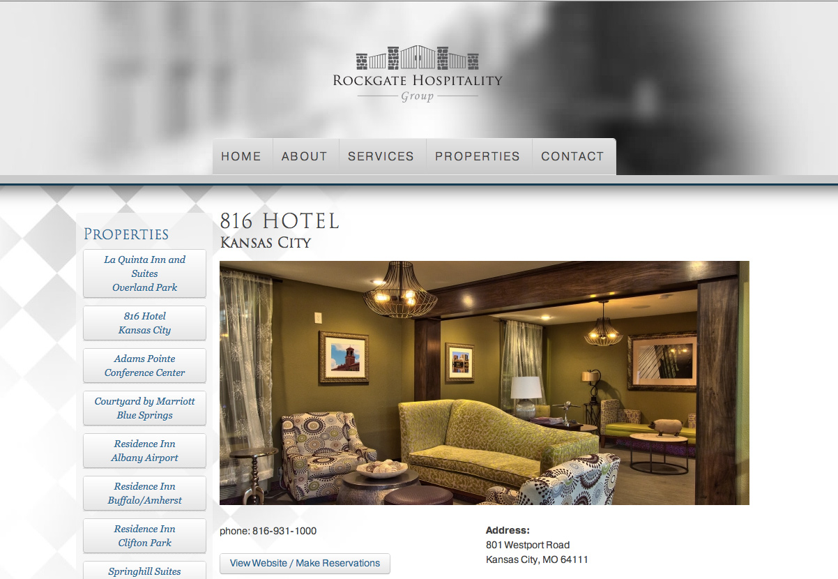 Rockgate Hospitality Groups Website Layout