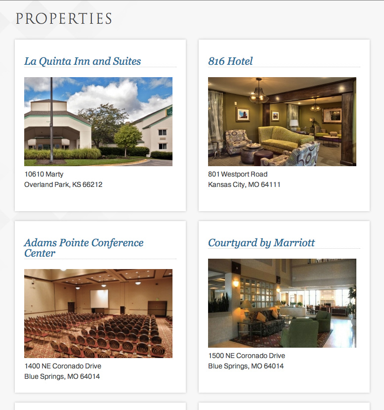 Rockgate Hospitality Groups Website Layout Property Grid