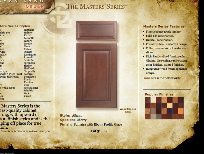 Online catalog design for Steven Lang Millwork