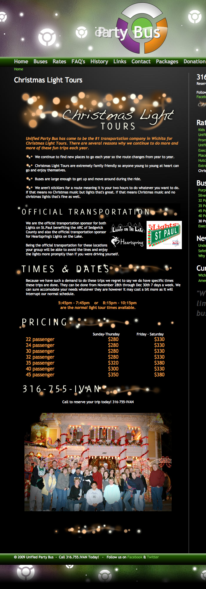 Unified Party Bus - Christmas Light Tour Webpage