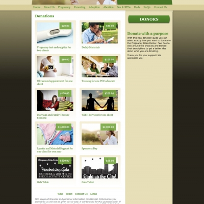 Donations page for the Pregnancy Crisis Center
